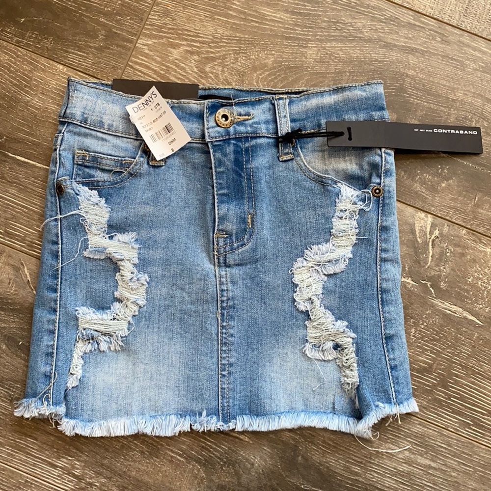 NWT Contraband Distressed Denim Jean Skirt 8